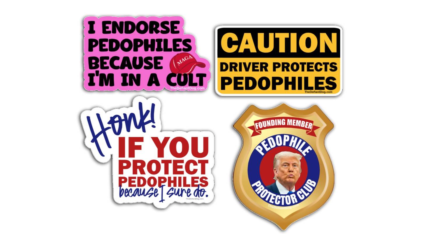 Collection of stickers with controversial and offensive content on a white background