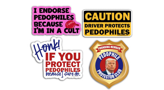Collection of stickers with controversial and offensive content on a white background