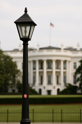 Lamp post with a blurred view of the White House in the background