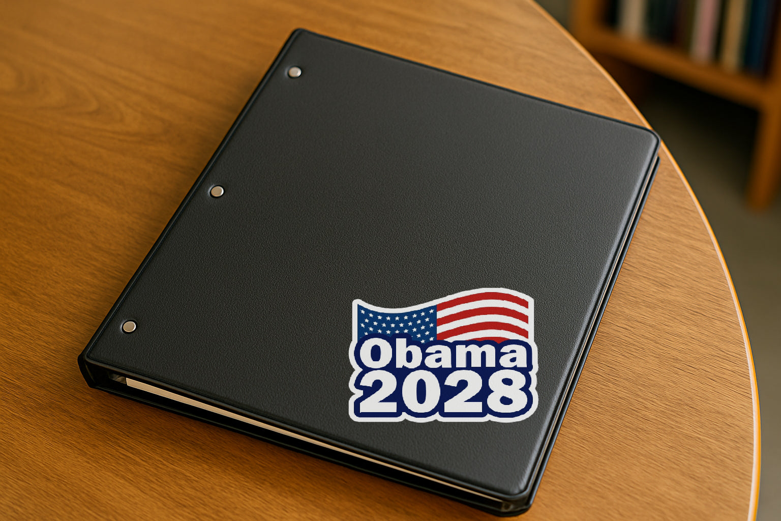 'Obama 2028' magnet or vinyl decal displayed with a slight shadow on a white background. A bold, high-quality political sticker perfect for cars, laptops, fridges, or toolboxes. Great for activists, protestors, or anyone fed up with fascism.