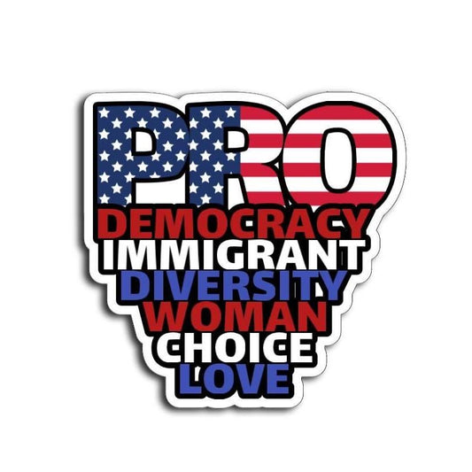 Red, white, and blue "PRO" magnet or vinyl decal with a clean white background and soft drop shadow.