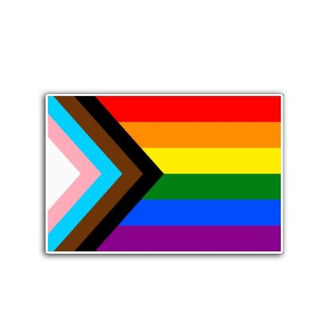 'Gay Pride Flag' magnet or vinyl decal displayed with a slight shadow on a white background. A bold, high-quality political sticker perfect for cars, laptops, fridges, or toolboxes. Great for activists, protestors, or anyone fed up with fascism.