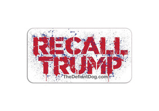 Sticker with 'RECALL TRUMP' text in red and blue on a white background