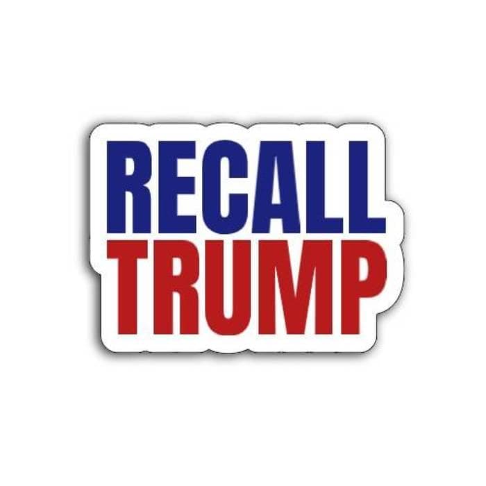 Recall Trump magnet displayed on the back of a car, demanding accountability and political change.