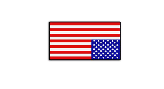 Reversible American flag sticker with traditional stripes and stars displayed on a white background.