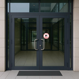 'Smile You're on Camera Decal or' magnet or vinyl decal displayed on an office building door.