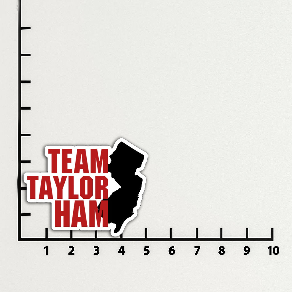 'Team Pork Roll or Team Taylor Ham' magnet or vinyl decal displayed on the back of a black SUV. A bold, high-quality political sticker perfect for cars, laptops, fridges, or toolboxes. Great for activists, protestors, or anyone fed up with fascism.