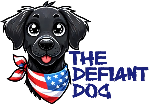 The Defiant Dog logo representing a woman-owned business selling bold political magnets and vinyl decals.