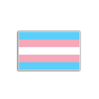 Trans pride flag sticker with light blue, pink, and white horizontal stripes