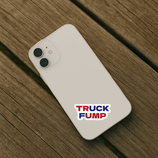 Truck Fump anti Trump mini vinyl sticker on iPhone case, political humor phone decal, anti MAGA protest waterproof die cut sticker, progressive activist accessory