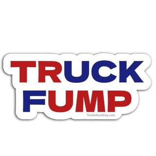 Truck Fump anti Trump parody sticker in red white and blue text, political humor vinyl decal, anti MAGA bumper sticker, progressive protest waterproof die cut sticker for cars laptops and water bottles