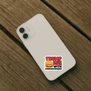 Trump Is Just Putin With Cheeseburgers mini vinyl sticker on iPhone case, anti Trump political humor decal, progressive activist waterproof phone sticker, die cut protest accessory