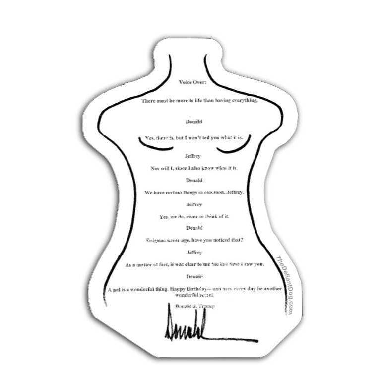 Outline of the trump letter to epstein with text and trump's signature on a white background