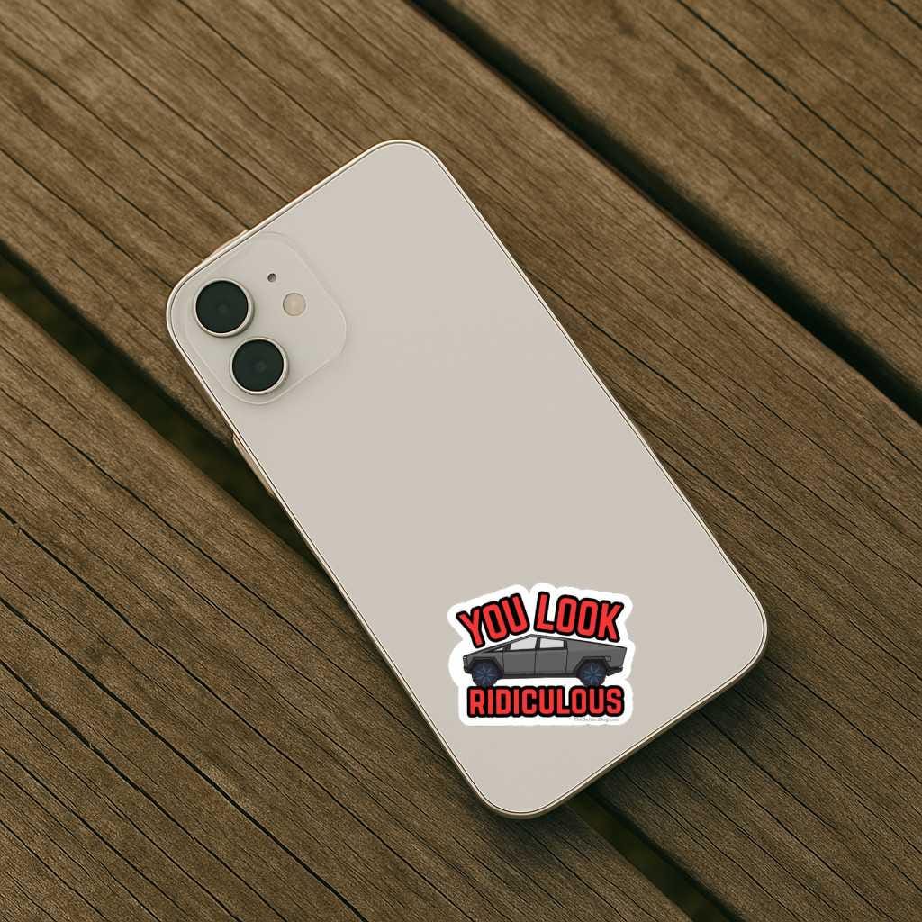 Phone case with 'You Look Ridiculous' design on a wooden surface