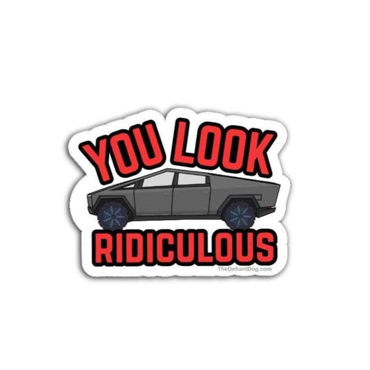 Sticker with a car graphic and text 'YOU LOOK RIDICULOUS' on a white background